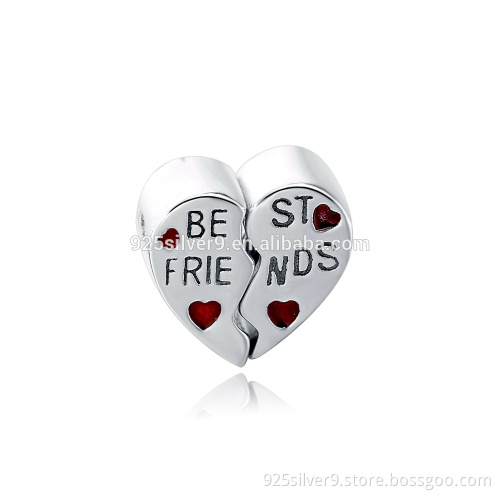 silver separated heart bead custom made beads wholesale 925 silver beads fashion accessory unique jewelry heart pendant